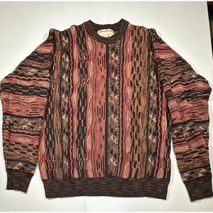Vintage Norm Thompson 3D Knit Coogi Style Sweater Men's XL Fall colors 90's